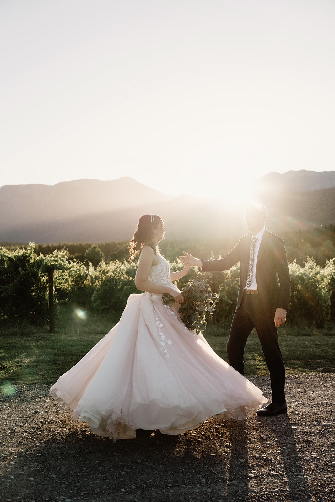 January wedding sunset portraits in the mountains, Feathertop Winery Bright Victoria