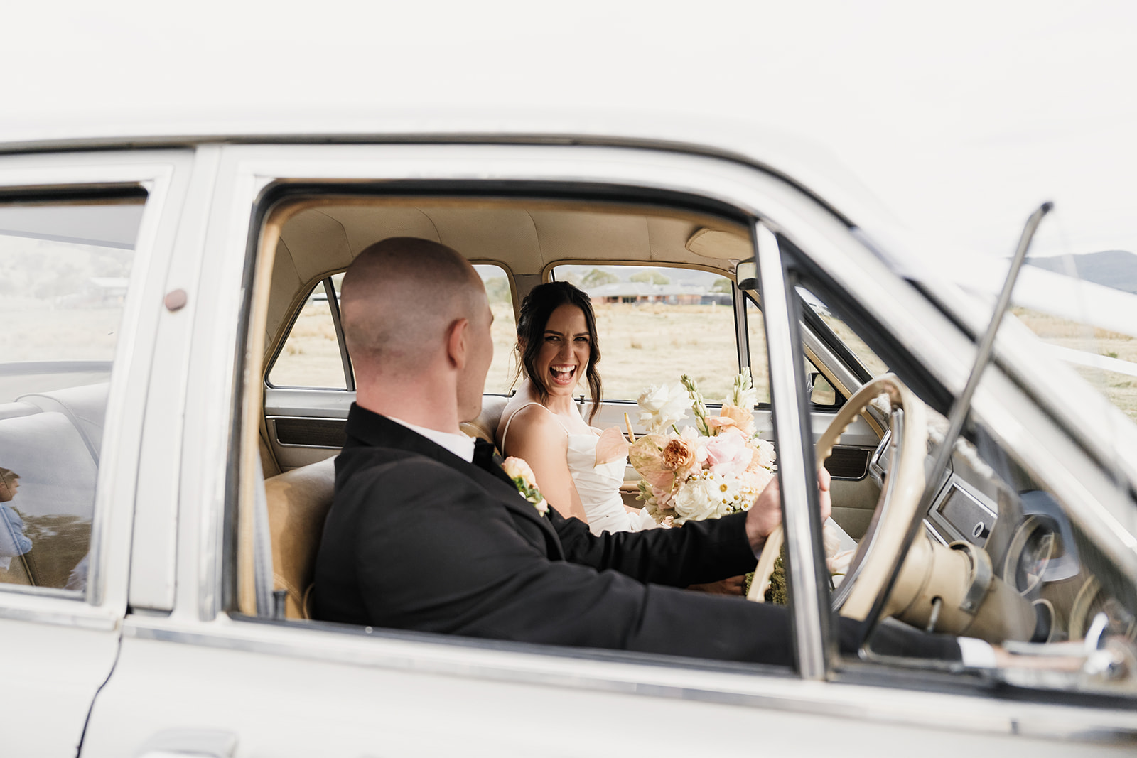 Just married, in the car